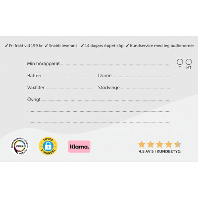 Kom-ihåg-kort hörapparatstillbehör earstore - sid 1