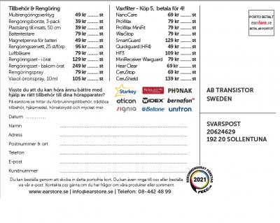 Beställningstalong earstore - baksida